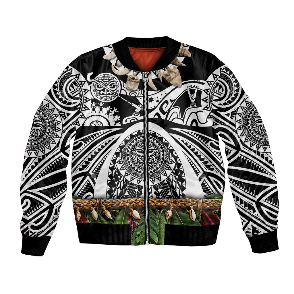 Polynesia Maui Black Tattoo Inspired Bomber Jacket Tropical Leaf Skirt Costume DT05 Unisex Black - Polynesian Pride