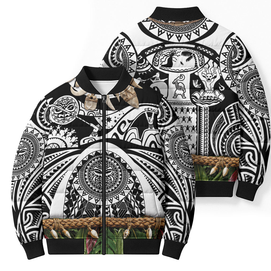 Polynesia Maui Black Tattoo Inspired Bomber Puffer Jacket Tropical Leaf Skirt Costume DT05 - Polynesian Pride
