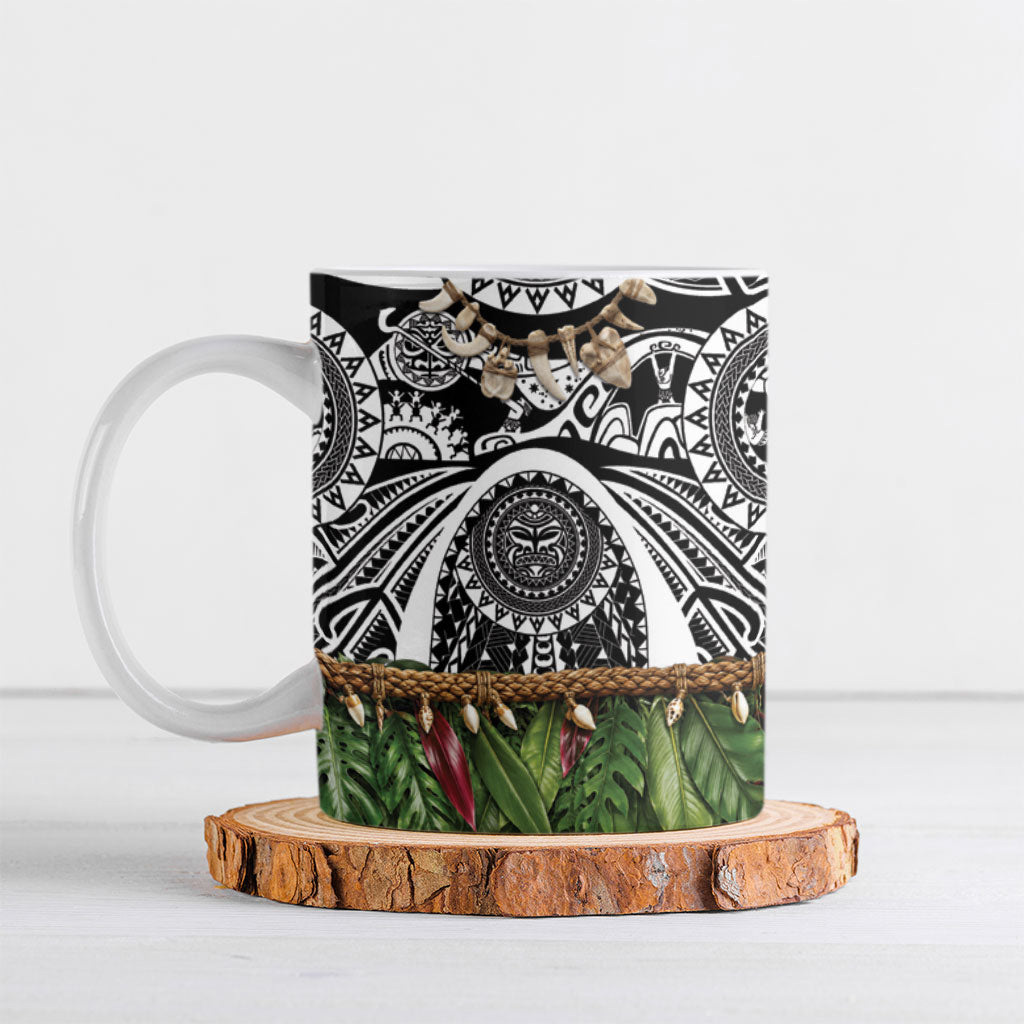 Polynesia Maui Black Tattoo Inspired Ceramic Mug Tropical Leaf Skirt Costume