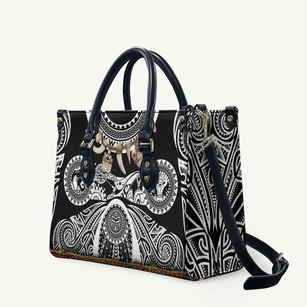 Polynesia Maui Black Tattoo Inspired Leather Bag Tropical Leaf Skirt Costume DT05 Black - Polynesian Pride