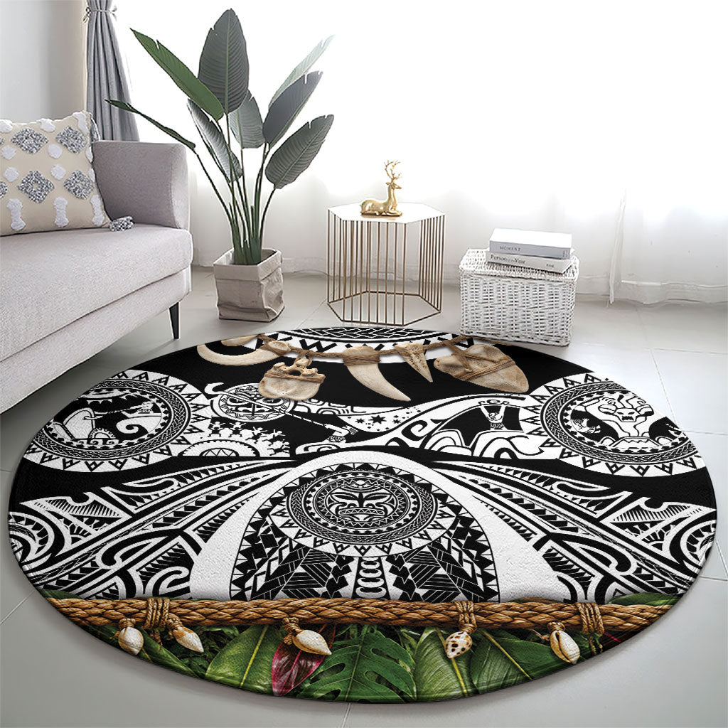 Polynesia Maui Black Tattoo Inspired Round Carpet Tropical Leaf Skirt Costume DT05 - Polynesian Pride