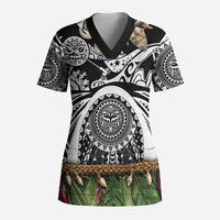 Polynesia Maui Black Tattoo Inspired Scrub Top Tropical Leaf Skirt Costume DT05 Adult Black - Polynesian Pride