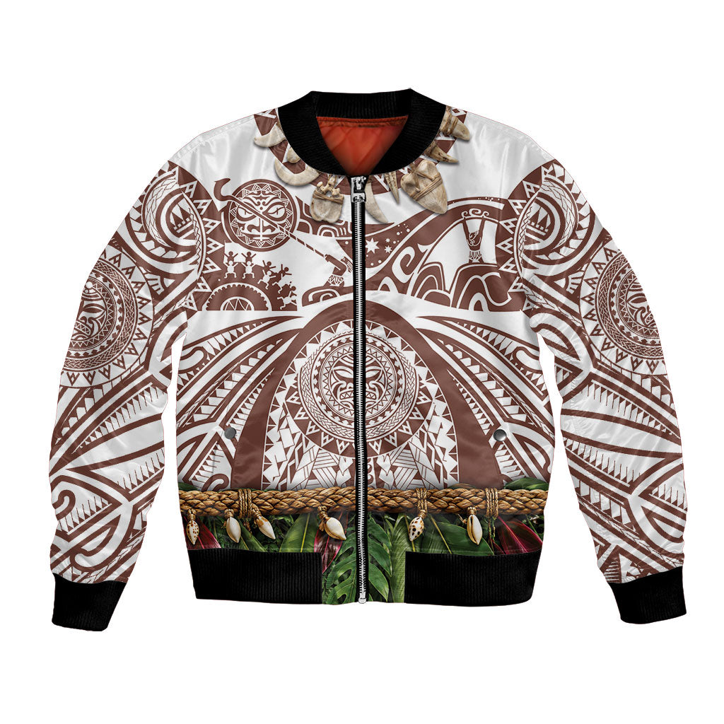 Polynesia Maui Umber Tattoo Inspired Bomber Jacket Tropical Leaf Skirt Costume DT05 Unisex Brown - Polynesian Pride