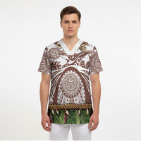 Polynesia Maui Umber Tattoo Inspired Scrub Top Tropical Leaf Skirt Costume DT05 - Polynesian Pride