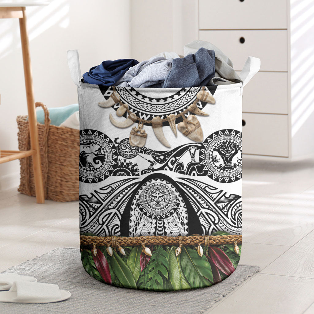 Polynesia Maui White Tattoo Inspired Laundry Basket Tropical Leaf Skirt Costume DT05 White - Polynesian Pride