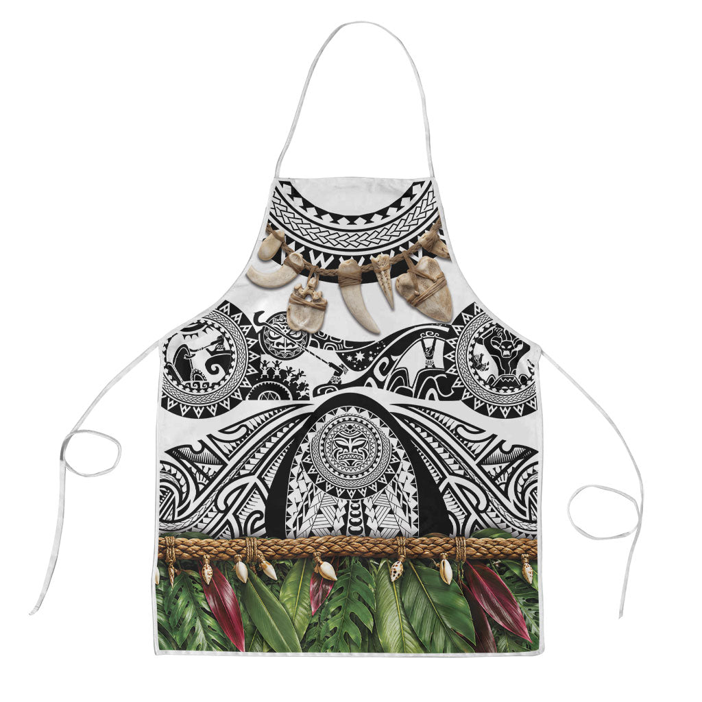 Polynesia Maui White Tattoo Inspired Apron Tropical Leaf Skirt Costume