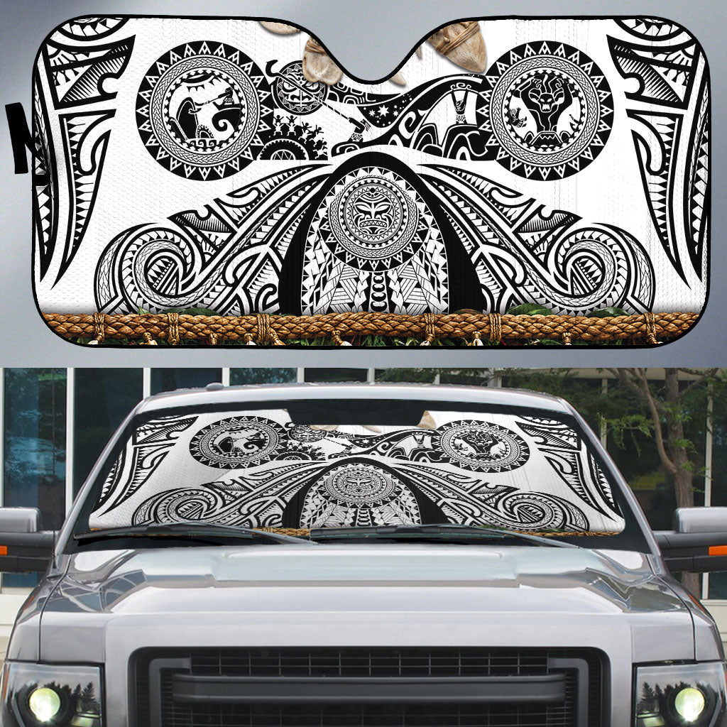 Polynesia Maui White Tattoo Inspired Auto Sun Shade Tropical Leaf Skirt Costume DT05 White - Polynesian Pride