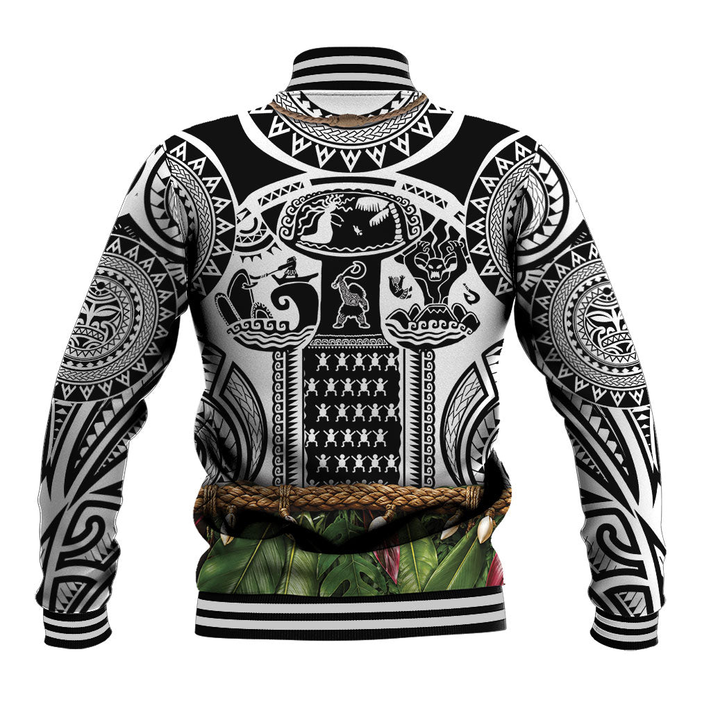 Polynesia Maui White Tattoo Inspired Baseball Jacket Tropical Leaf Skirt Costume DT05 - Polynesian Pride