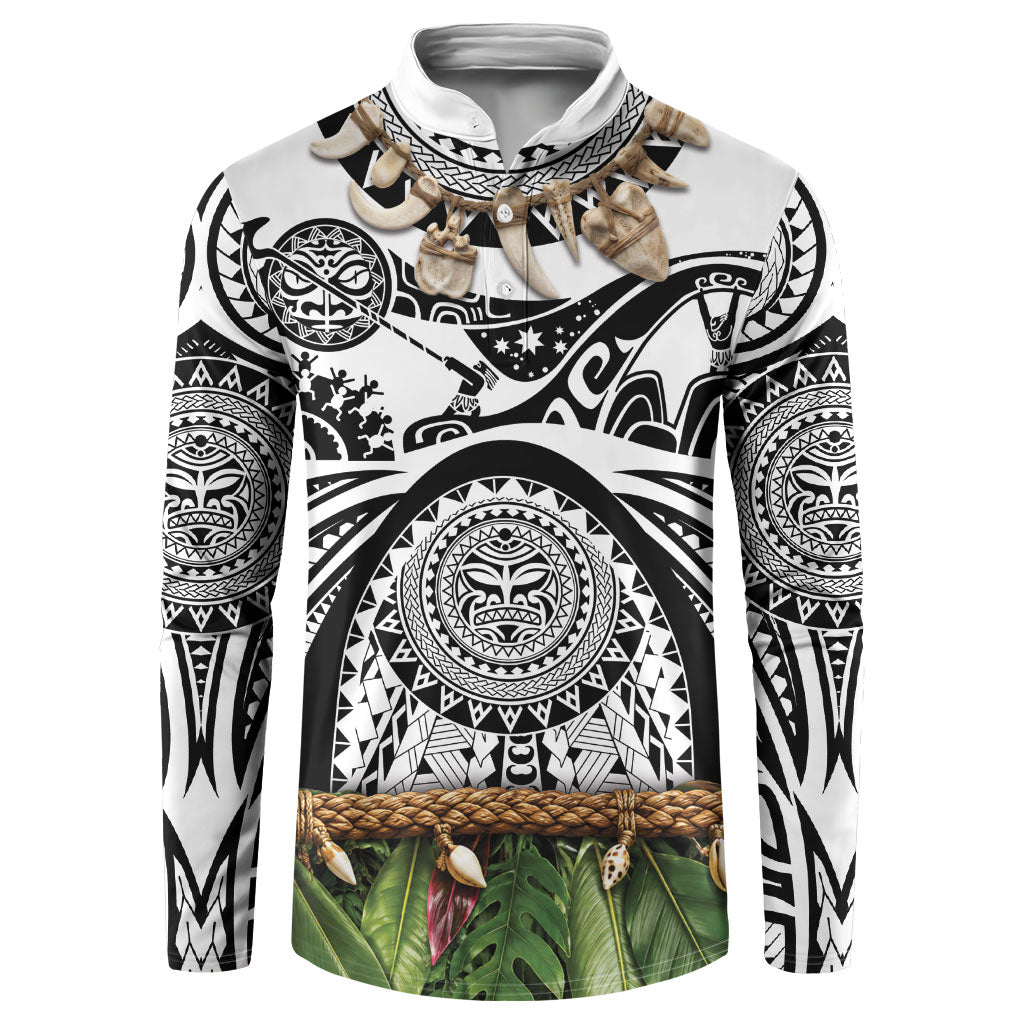 Polynesia Maui White Tattoo Inspired Button Sweatshirt Tropical Leaf Skirt Costume DT05 White - Polynesian Pride