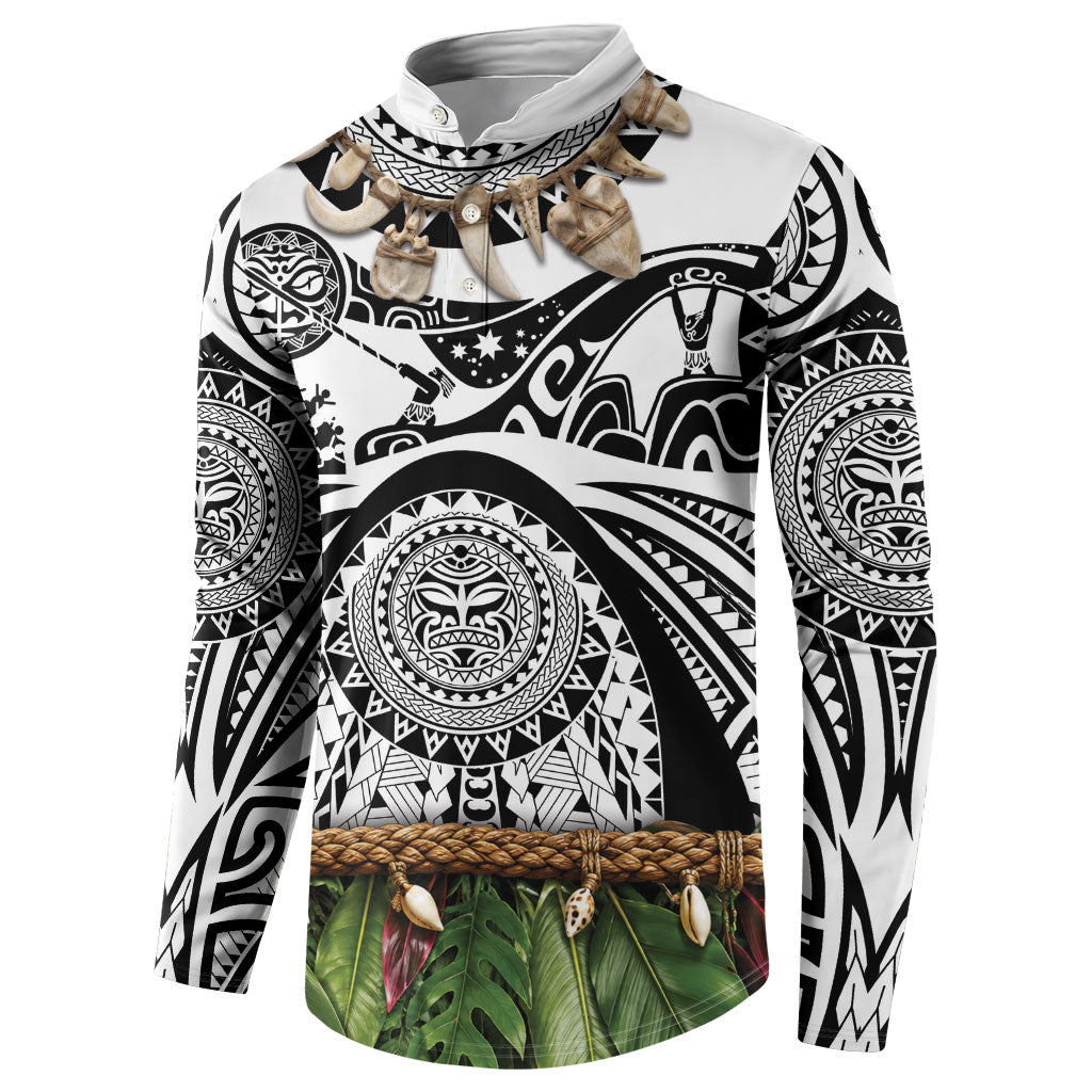 Polynesia Maui White Tattoo Inspired Button Sweatshirt Tropical Leaf Skirt Costume DT05 - Polynesian Pride