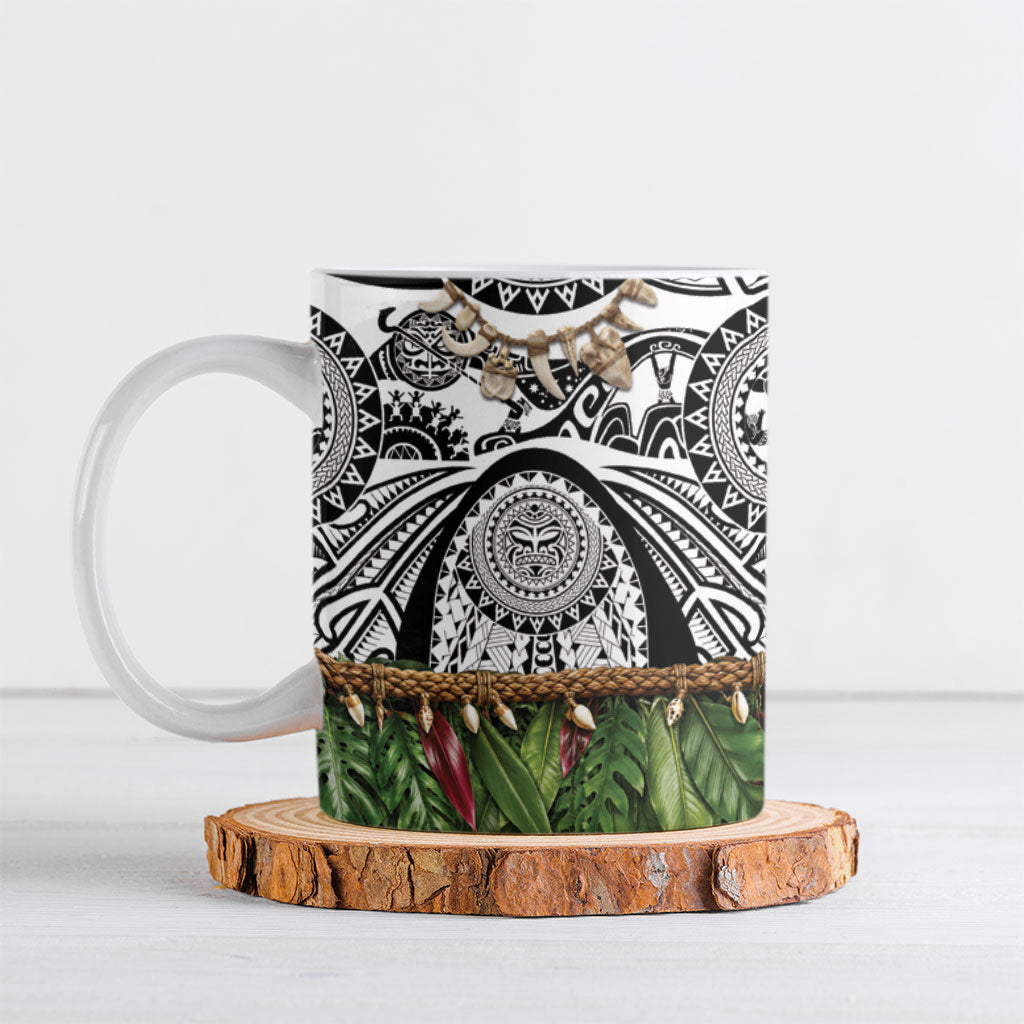 Polynesia Maui White Tattoo Inspired Ceramic Mug Tropical Leaf Skirt Costume