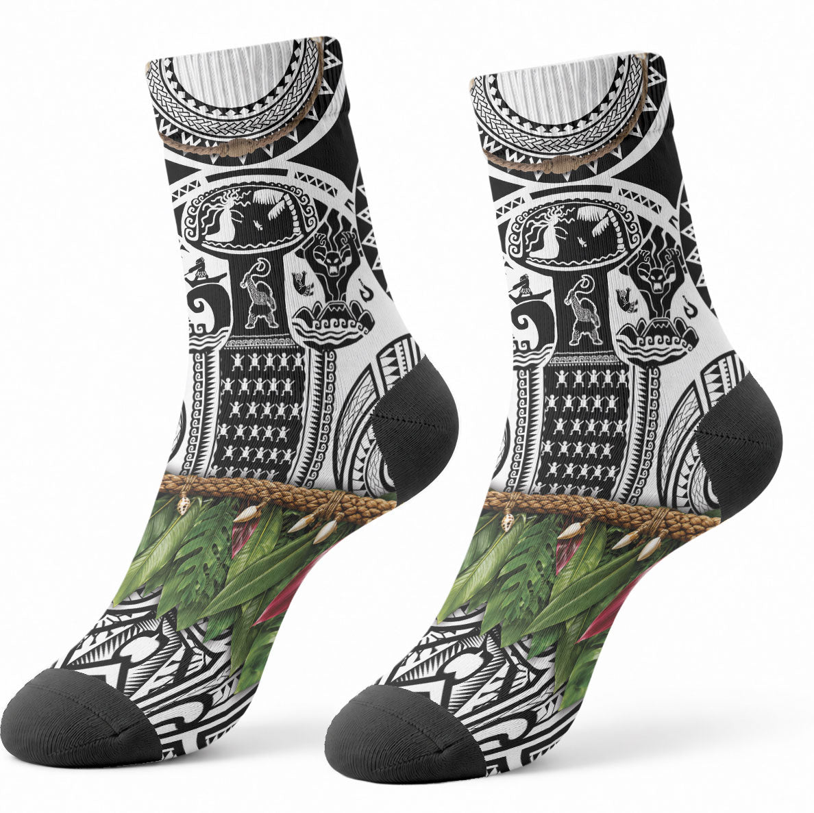 Polynesia Maui White Tattoo Inspired Crew Socks Tropical Leaf Skirt Costume DT05 - Polynesian Pride