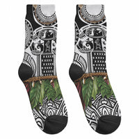 Polynesia Maui White Tattoo Inspired Crew Socks Tropical Leaf Skirt Costume DT05 - Polynesian Pride