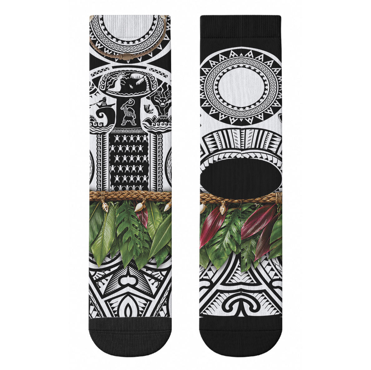 Polynesia Maui White Tattoo Inspired Crew Socks Tropical Leaf Skirt Costume DT05 - Polynesian Pride