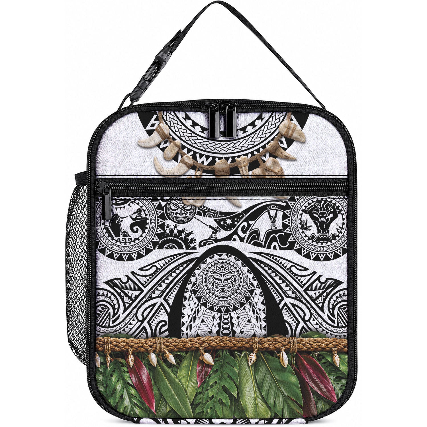 Polynesia Maui White Tattoo Inspired Lunch Bag Tropical Leaf Skirt Costume DT05 10.2 × 8.3 × 4.3 inch White - Polynesian Pride
