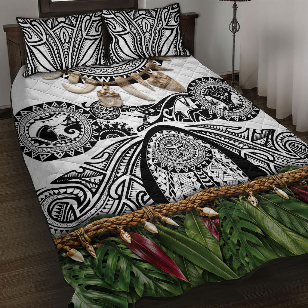 Polynesia Maui White Tattoo Inspired Quilt Bed Set Tropical Leaf Skirt Costume DT05 White - Polynesian Pride