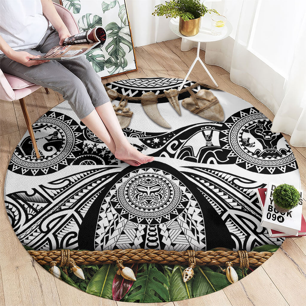 Polynesia Maui White Tattoo Inspired Round Carpet Tropical Leaf Skirt Costume DT05 - Polynesian Pride