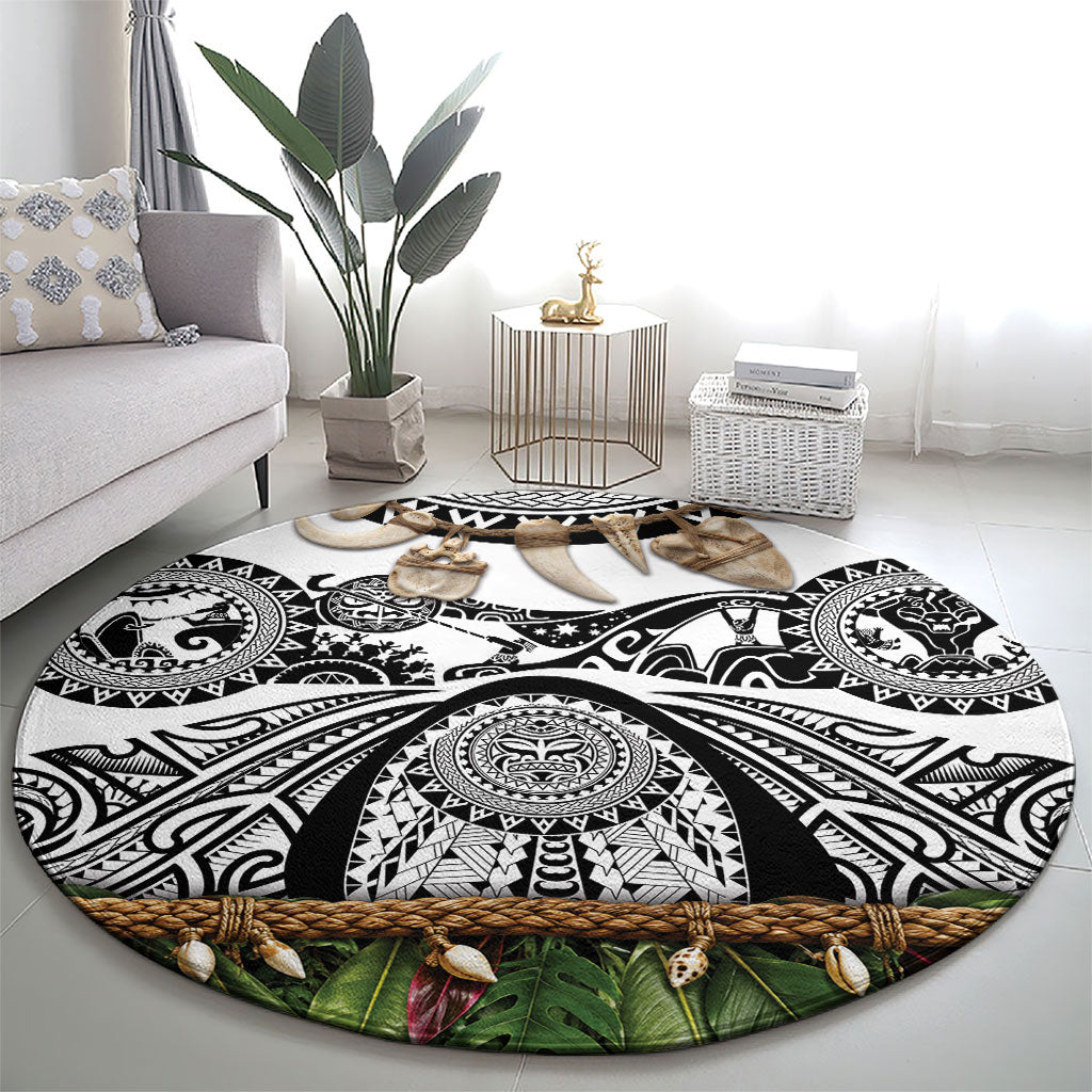 Polynesia Maui White Tattoo Inspired Round Carpet Tropical Leaf Skirt Costume DT05 - Polynesian Pride