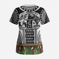 Polynesia Maui White Tattoo Inspired Scrub Top Tropical Leaf Skirt Costume DT05 - Polynesian Pride