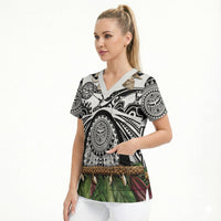 Polynesia Maui White Tattoo Inspired Scrub Top Tropical Leaf Skirt Costume DT05 - Polynesian Pride