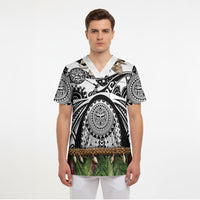 Polynesia Maui White Tattoo Inspired Scrub Top Tropical Leaf Skirt Costume DT05 - Polynesian Pride
