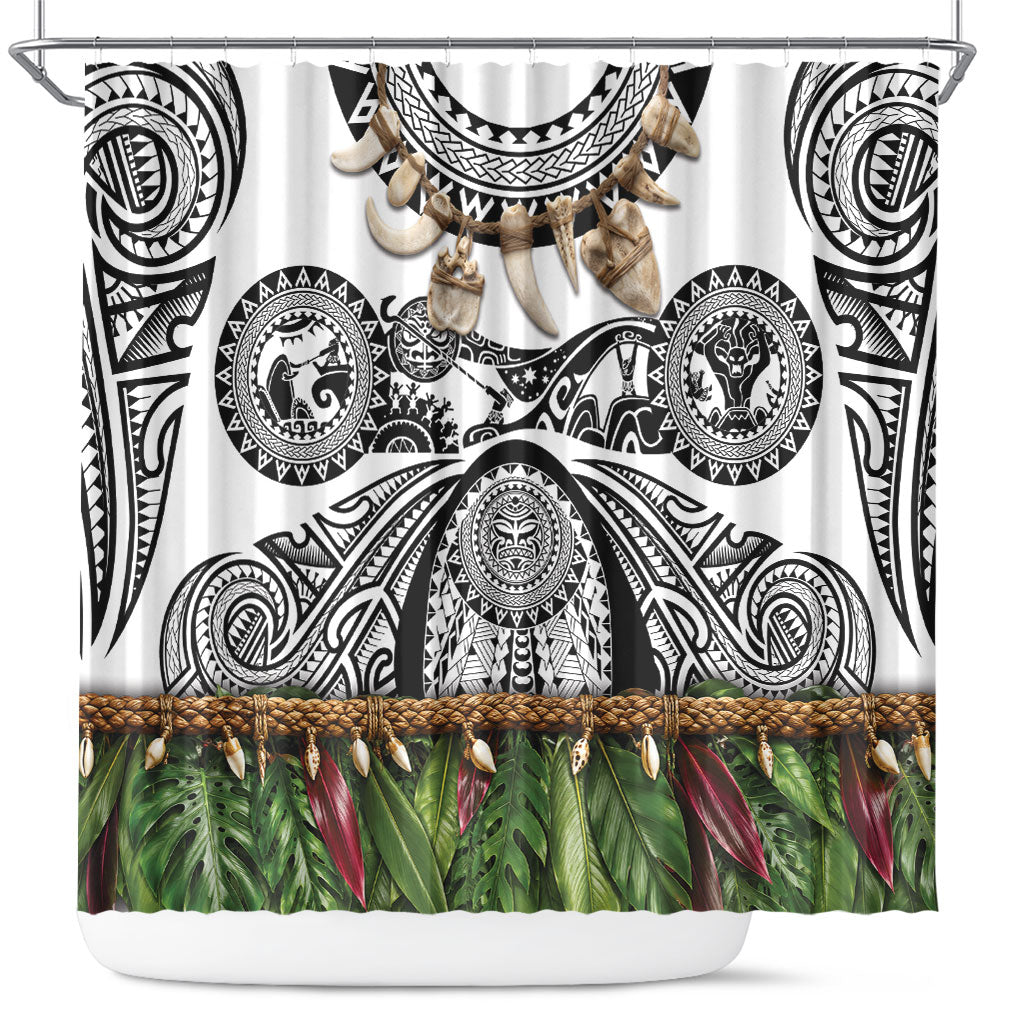 Polynesia Maui White Tattoo Inspired Shower Curtain Tropical Leaf Skirt Costume DT05 White - Polynesian Pride