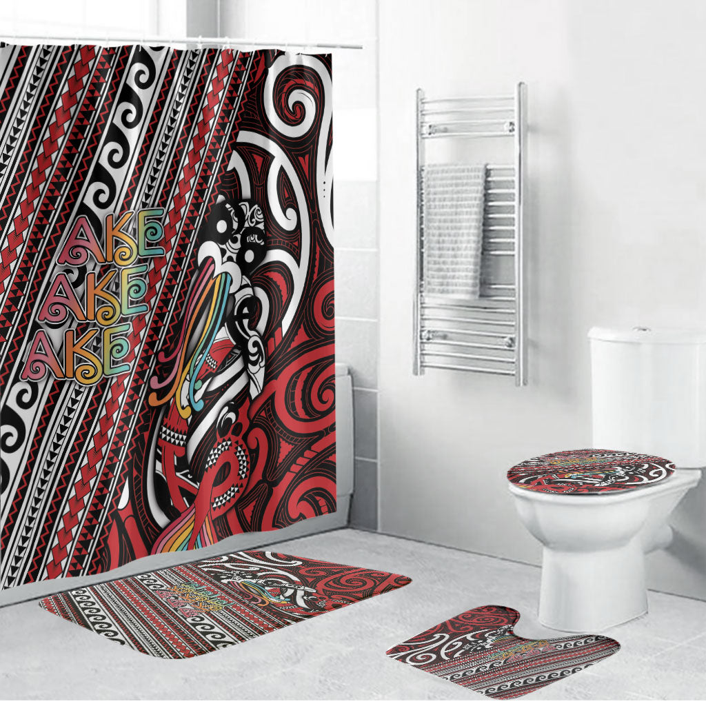 Maori Language Week Bathroom Set Ake Ake Ake Tribal Patterns DT05 Bathroom Set (4 pcs) Red - Polynesian Pride