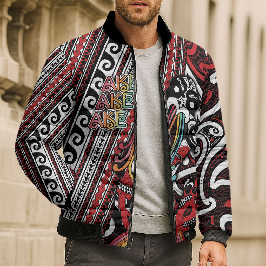 Personalised Maori Language Week Bomber Puffer Jacket Ake Ake Ake Tribal Patterns