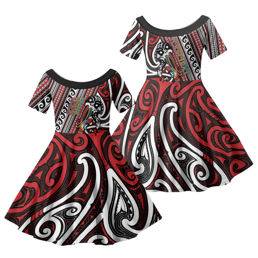 Personalised Maori Language Week Family Matching Off Shoulder Maxi Dress and Hawaiian Shirt Ake Ake Ake Tribal Patterns