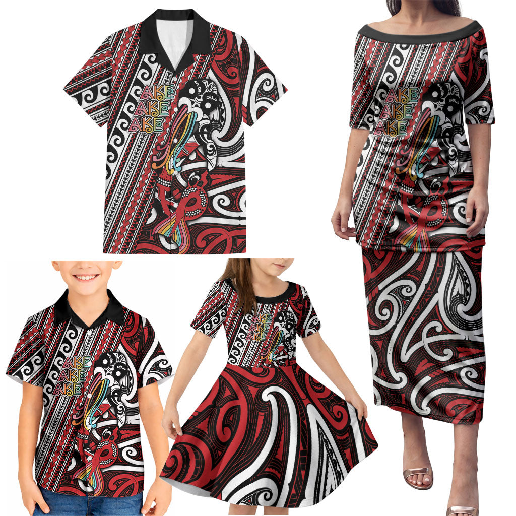 Personalised Maori Language Week Family Matching Puletasi and Hawaiian Shirt Ake Ake Ake Tribal Patterns
