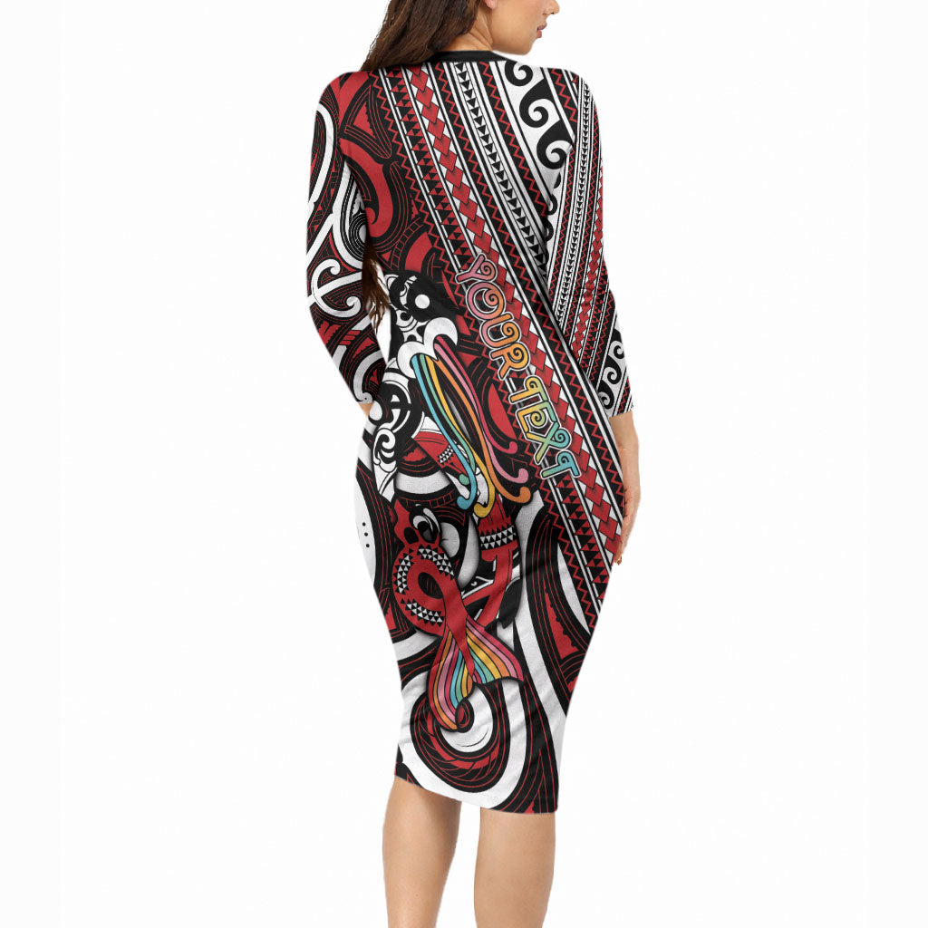 Personalised Maori Language Week Long Sleeve Bodycon Dress Ake Ake Ake Tribal Patterns DT05 - Polynesian Pride