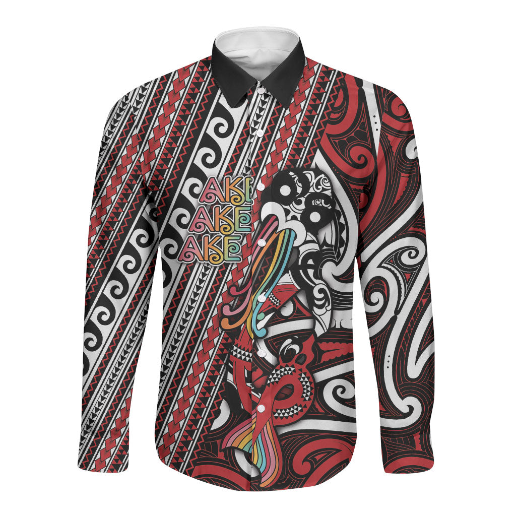 Personalised Maori Language Week Long Sleeve Button Shirt Ake Ake Ake Tribal Patterns