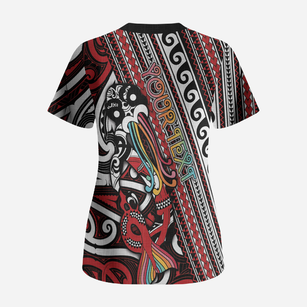 Personalised Maori Language Week Scrub Top Ake Ake Ake Tribal Patterns