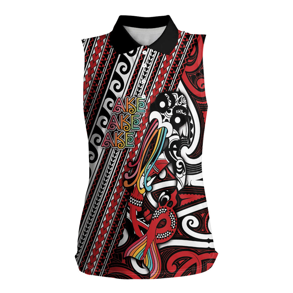 Personalised Maori Language Week Women Sleeveless Polo Shirt Ake Ake Ake Tribal Patterns