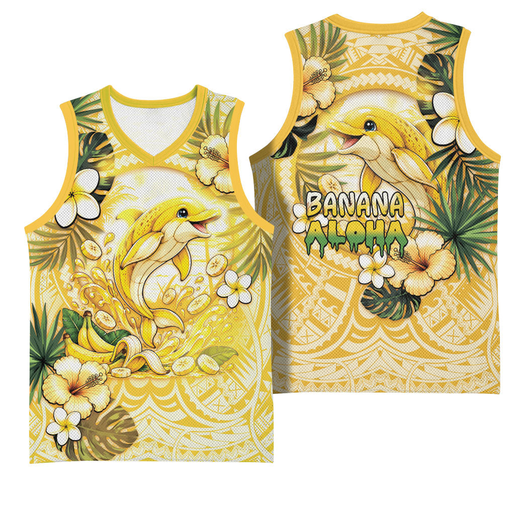 Hawaii Banana Dolphin Basketball Jersey Cute Cosplay Naiʻa Fish Tribal Patterns DT05 - Polynesian Pride