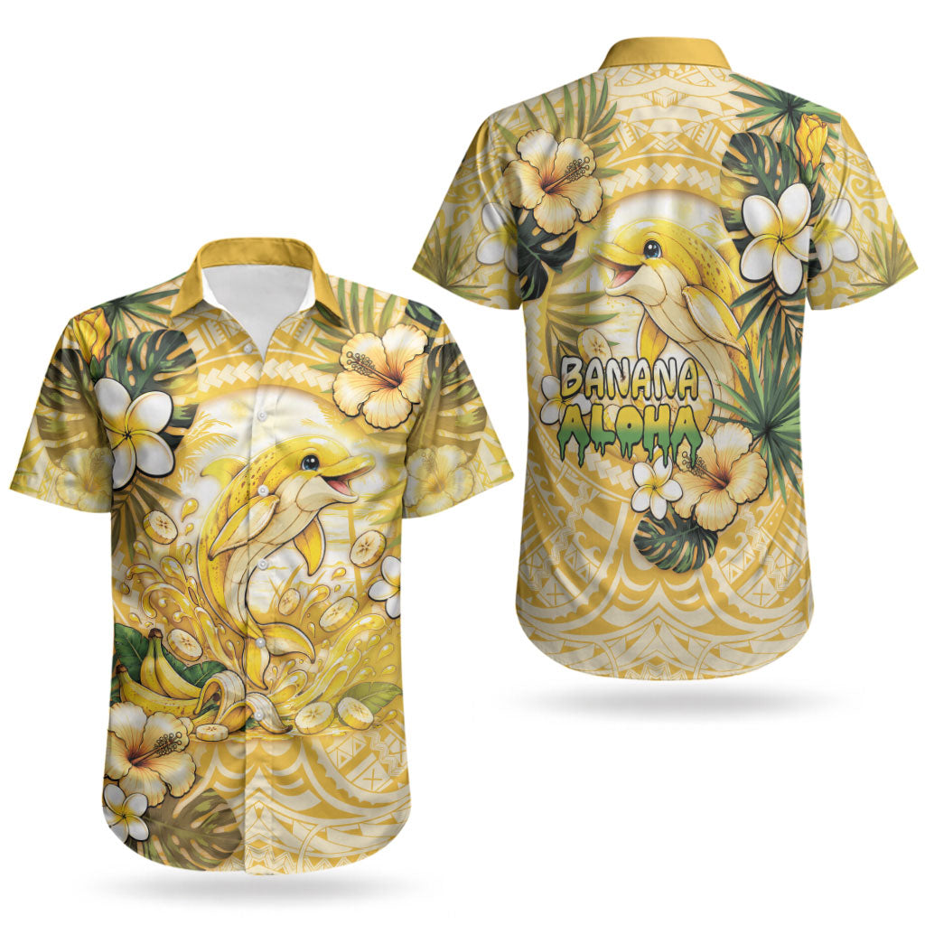 Hawaii Banana Dolphin Couples Matching Long Sleeve Bodycon Dress and Hawaiian Shirt Cute Cosplay Naiʻa Fish Tribal Patterns DT05 - Polynesian Pride