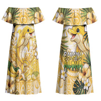 Hawaii Banana Dolphin Couples Matching Off Shoulder Maxi Dress and Long Sleeve Button Shirt Cute Cosplay Naiʻa Fish Tribal Patterns DT05 - Polynesian Pride