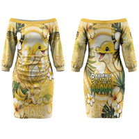 Hawaii Banana Dolphin Couples Matching Off The Shoulder Long Sleeve Dress and Hawaiian Shirt Cute Cosplay Naiʻa Fish Tribal Patterns DT05 - Polynesian Pride