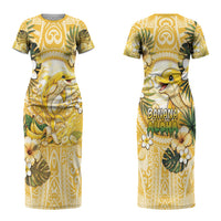 Hawaii Banana Dolphin Couples Matching Short Sleeve Bodycon Dress and Long Sleeve Button Shirt Cute Cosplay Naiʻa Fish Tribal Patterns DT05 - Polynesian Pride