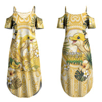 Hawaii Banana Dolphin Couples Matching Summer Maxi Dress and Long Sleeve Button Shirt Cute Cosplay Naiʻa Fish Tribal Patterns DT05 - Polynesian Pride