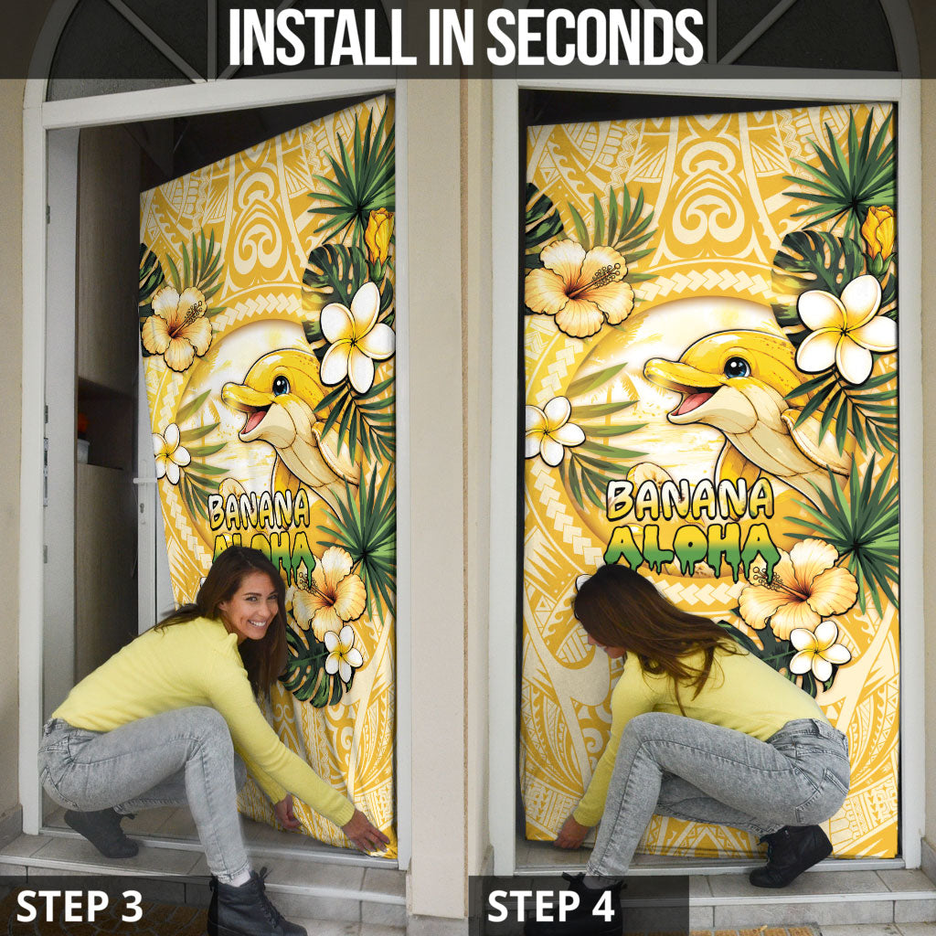 Hawaii Banana Dolphin Door Cover Cute Cosplay Naiʻa Fish Tribal Patterns DT05 - Polynesian Pride
