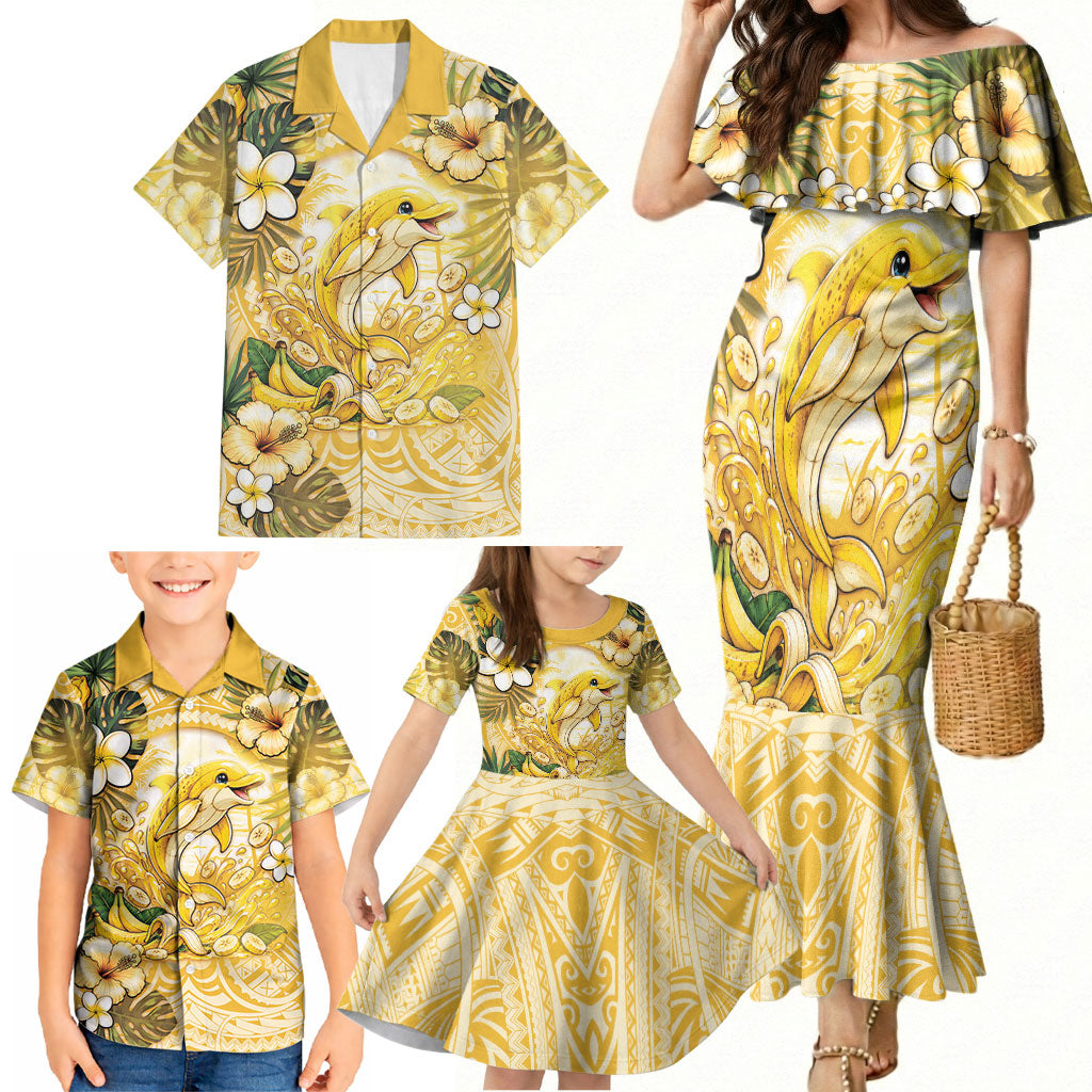 Hawaii Banana Dolphin Family Matching Mermaid Dress and Hawaiian Shirt Cute Cosplay Naiʻa Fish Tribal Patterns DT05 - Polynesian Pride