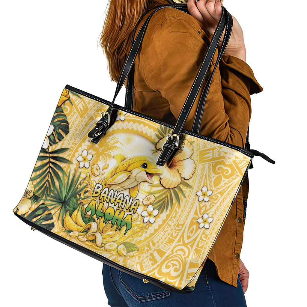 Hawaii Banana Dolphin Leather Tote Bag Cute Cosplay Naiʻa Fish Tribal Patterns DT05 - Polynesian Pride