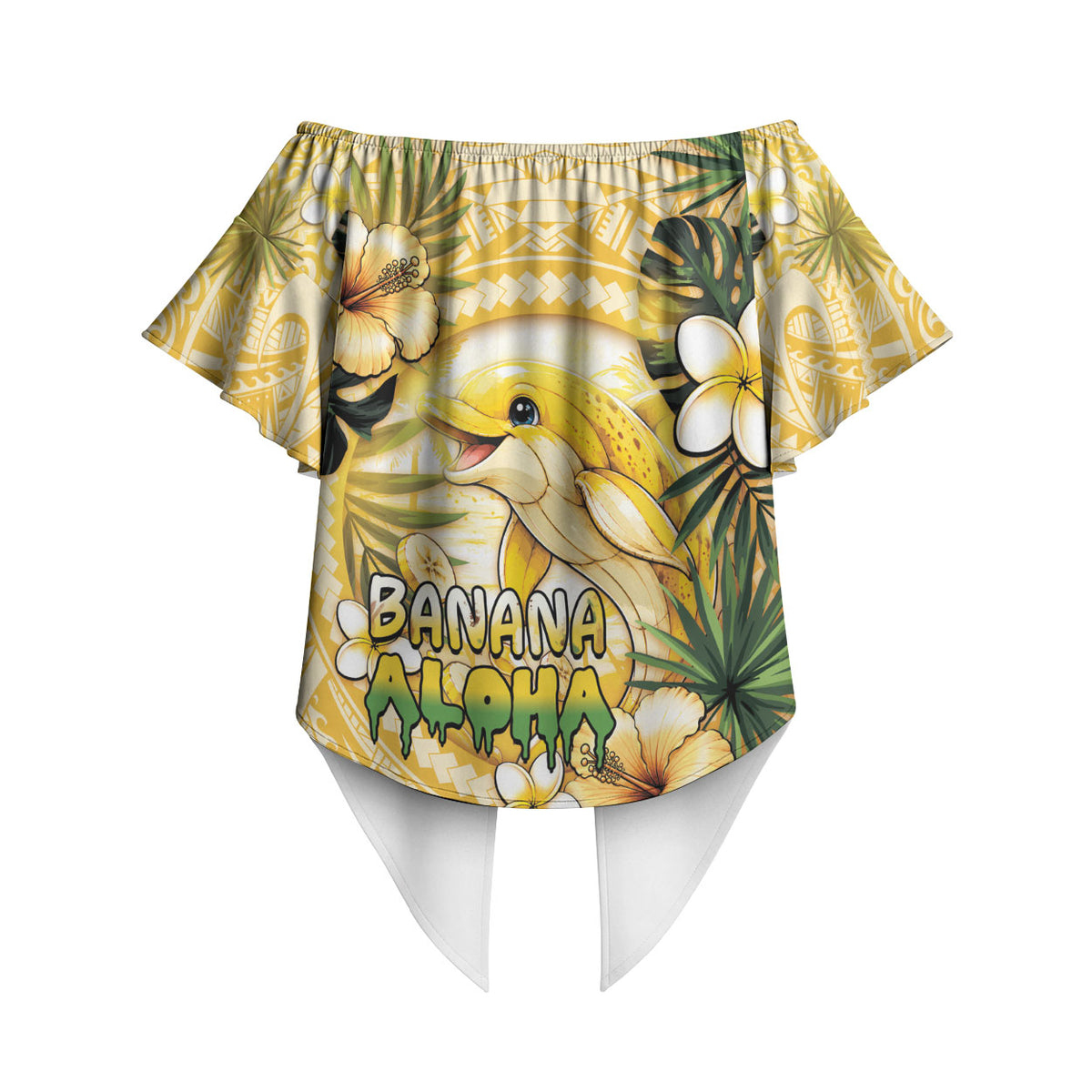 Hawaii Banana Dolphin Off Shoulder Wrap Waist Top Cute Cosplay Naiʻa Fish Tribal Patterns DT05 - Polynesian Pride