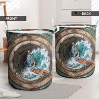 3D Illusion Surfing Skeleton Halloween Laundry Basket Surfboard Bones Ocean Wave Stone Well DT05 - Polynesian Pride