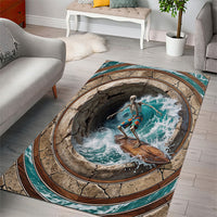 3D Illusion Surfing Skeleton Halloween Area Rug Surfboard Bones Ocean Wave Stone Well DT05 - Polynesian Pride