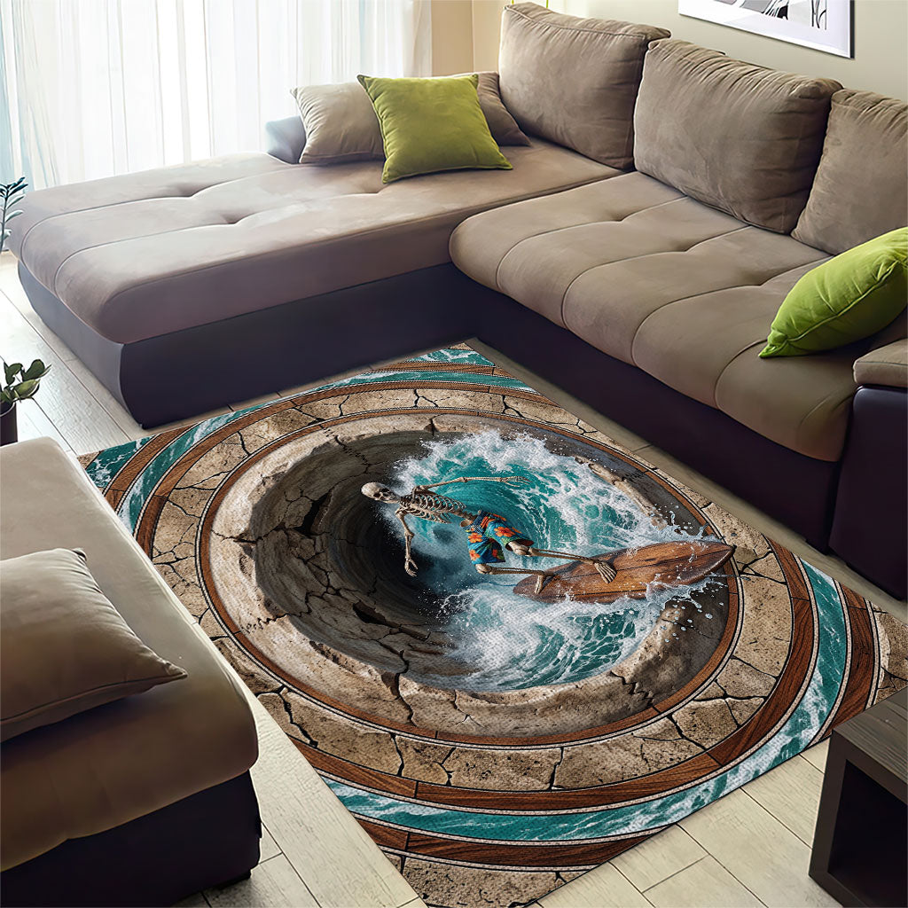 3D Illusion Surfing Skeleton Halloween Area Rug Surfboard Bones Ocean Wave Stone Well DT05 - Polynesian Pride