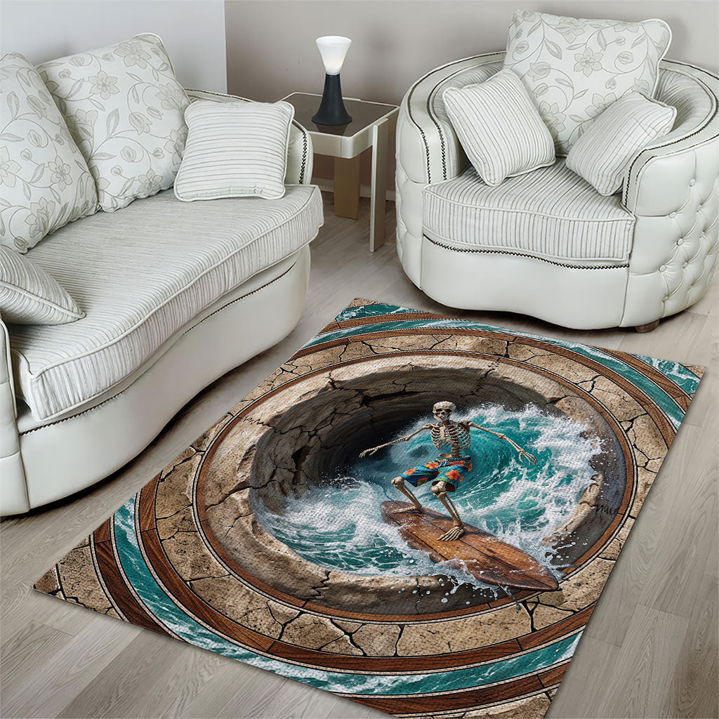 3D Illusion Surfing Skeleton Halloween Area Rug Surfboard Bones Ocean Wave Stone Well DT05 - Polynesian Pride