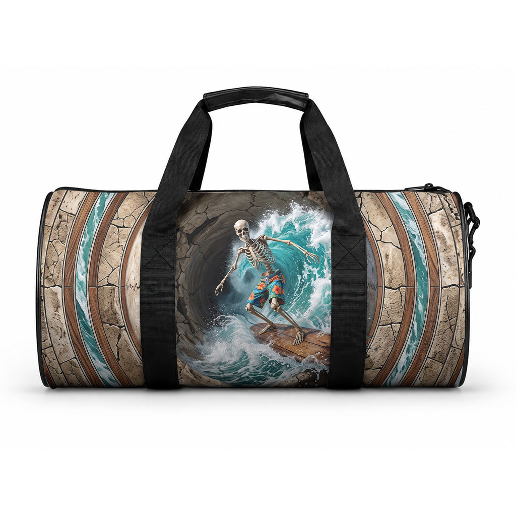 3D Illusion Surfing Skeleton Halloween Duffle Bag Surfboard Bones Ocean Wave Stone Well