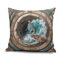 3D Illusion Surfing Skeleton Halloween Pillow Cover Surfboard Bones Ocean Wave Stone Well DT05 Gray - Polynesian Pride